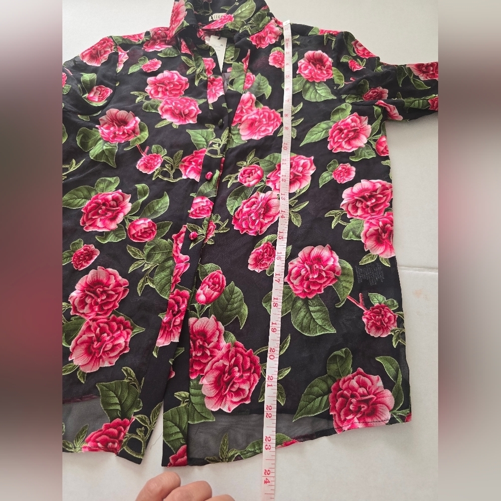 Alice and Olivia Eloise Floral Button Down Sheer Blouse Size XS - Picture 8 of 12